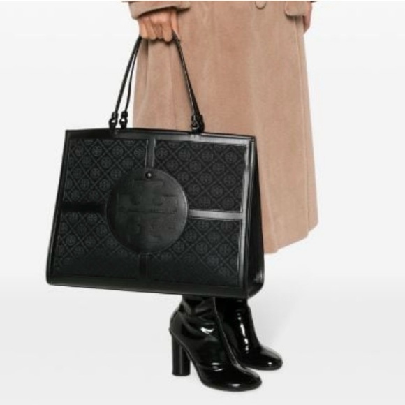 Tory Burch Black Ella T Monogram Quadrant Tote - Picture 13 of 15